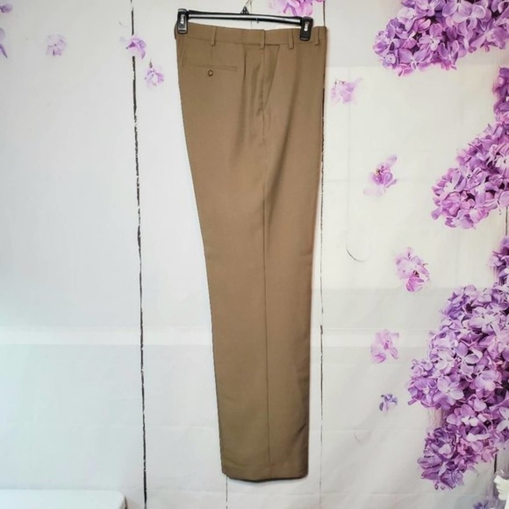 *SOLD* Van Heusen Tan No-Iron Extender Flat-Front Dress Pants 36x36 - Picture 4 of 13